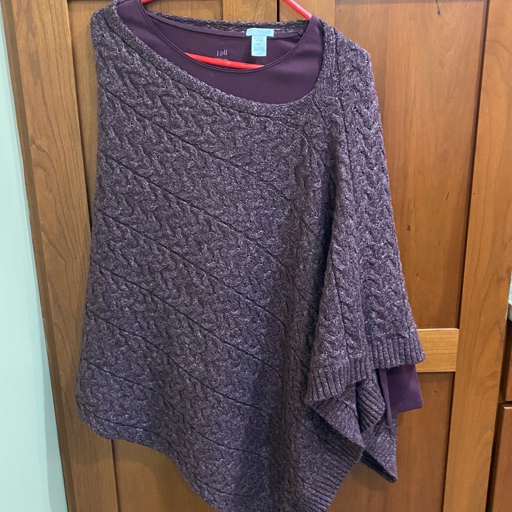 J Jill Burgandy Knit Poncho with matching Tee